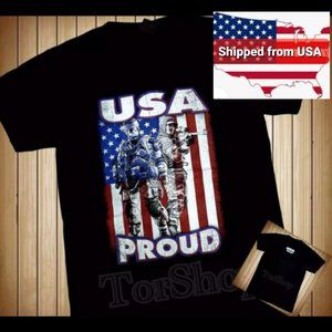 USA PROUD Men's Size L Black T Shirt Cotton 100%